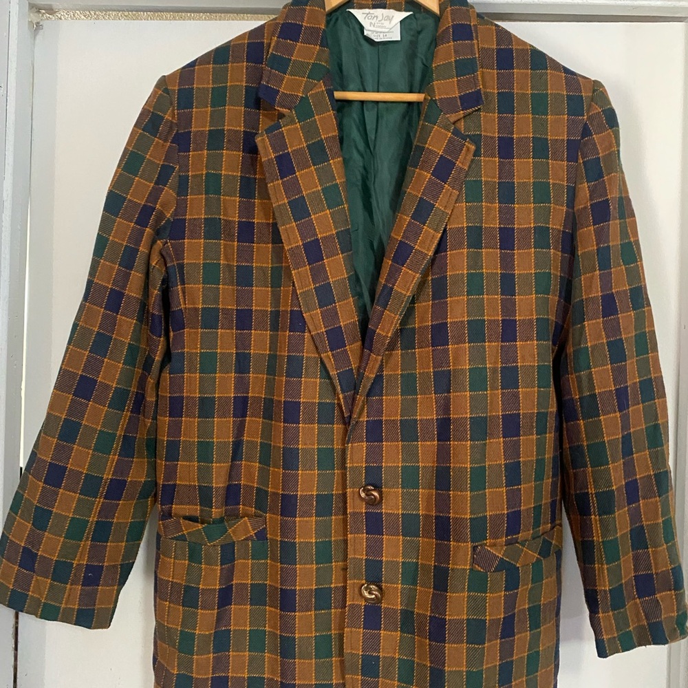 Tan Jay Plaid Blazer with Button Closure